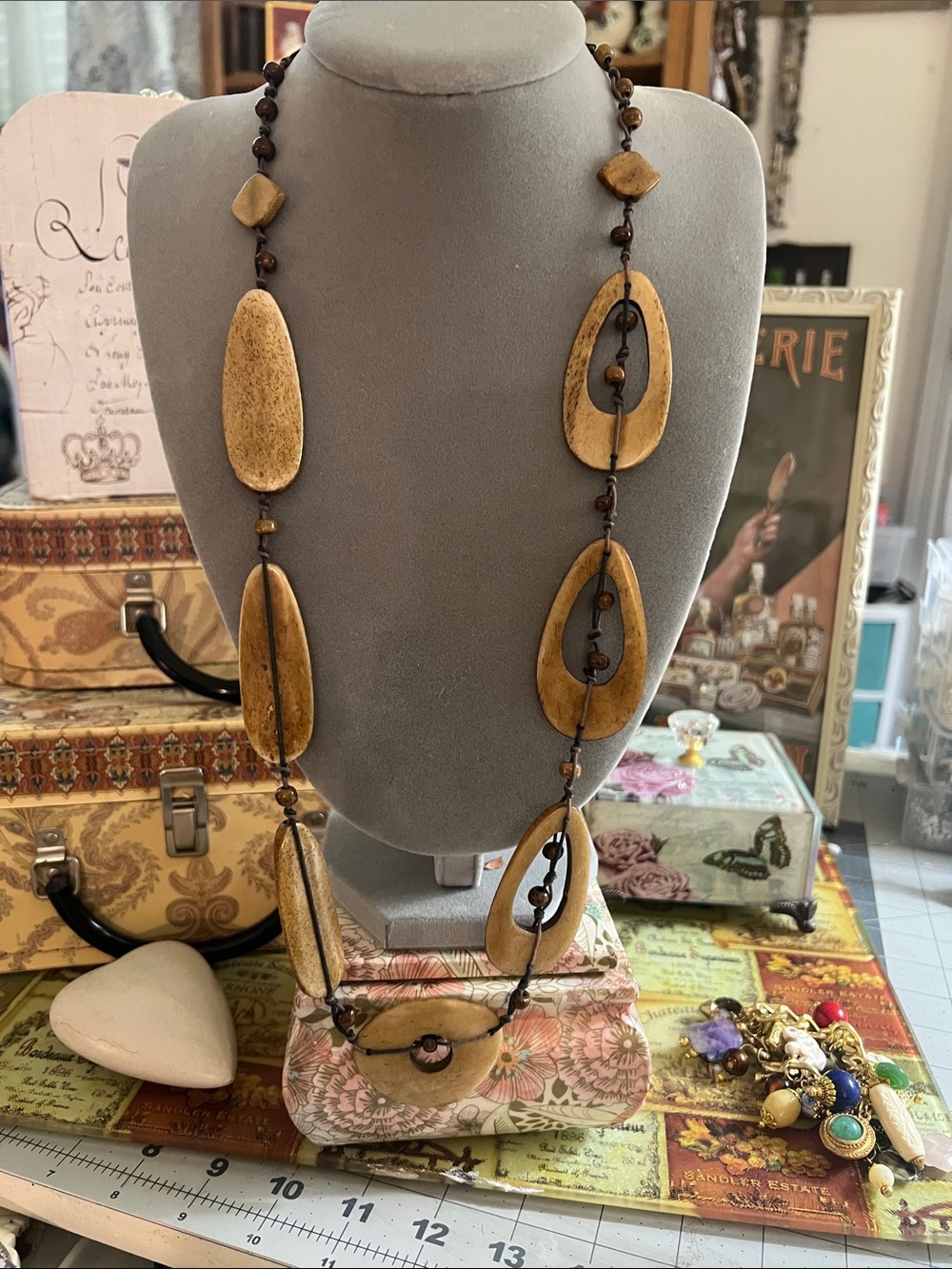 Handcrafted Beige & Brown Long Statement Necklace